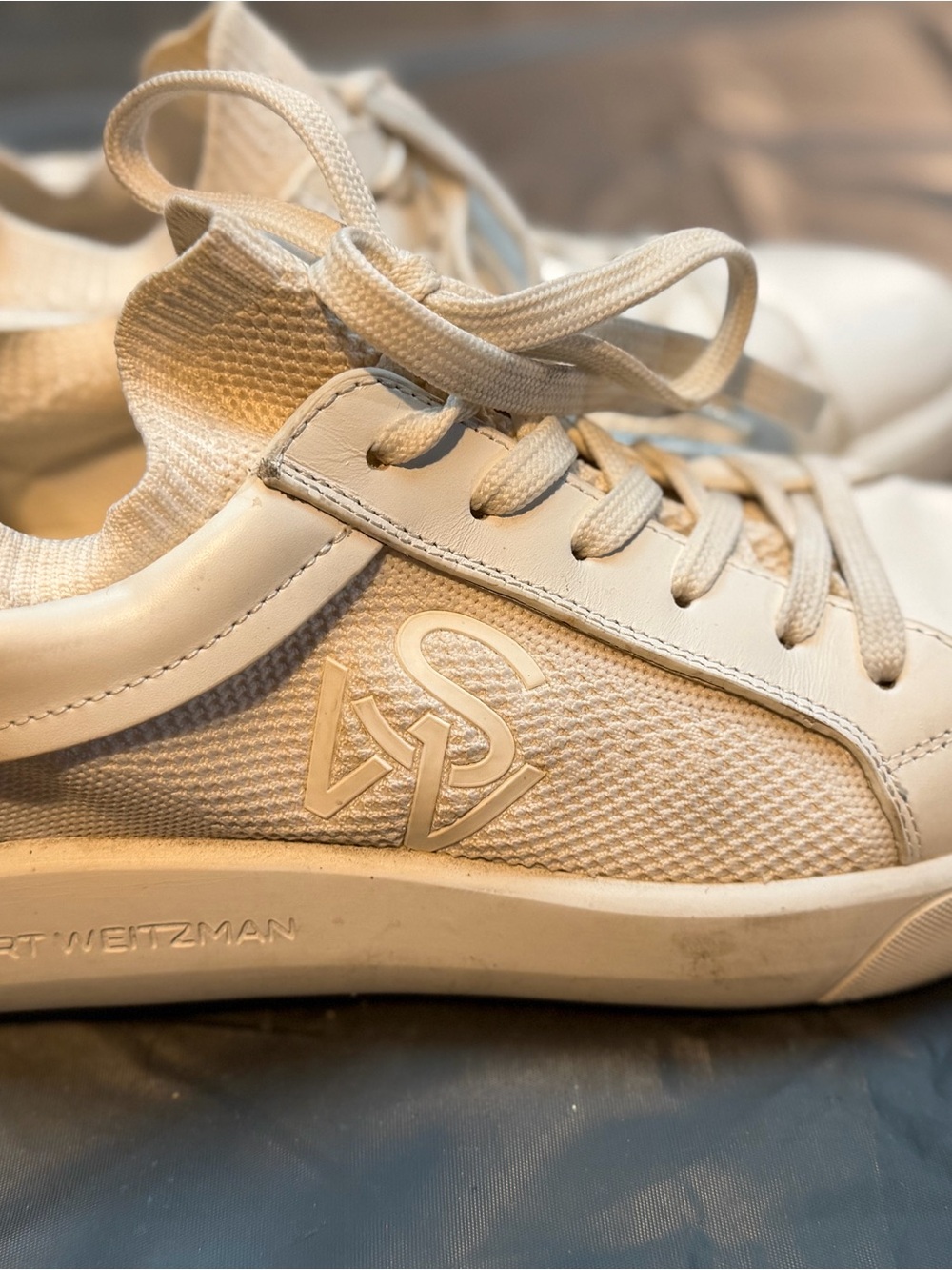 Stuart Weitzman 5050 Pro All White leather Low-Top Sneakers